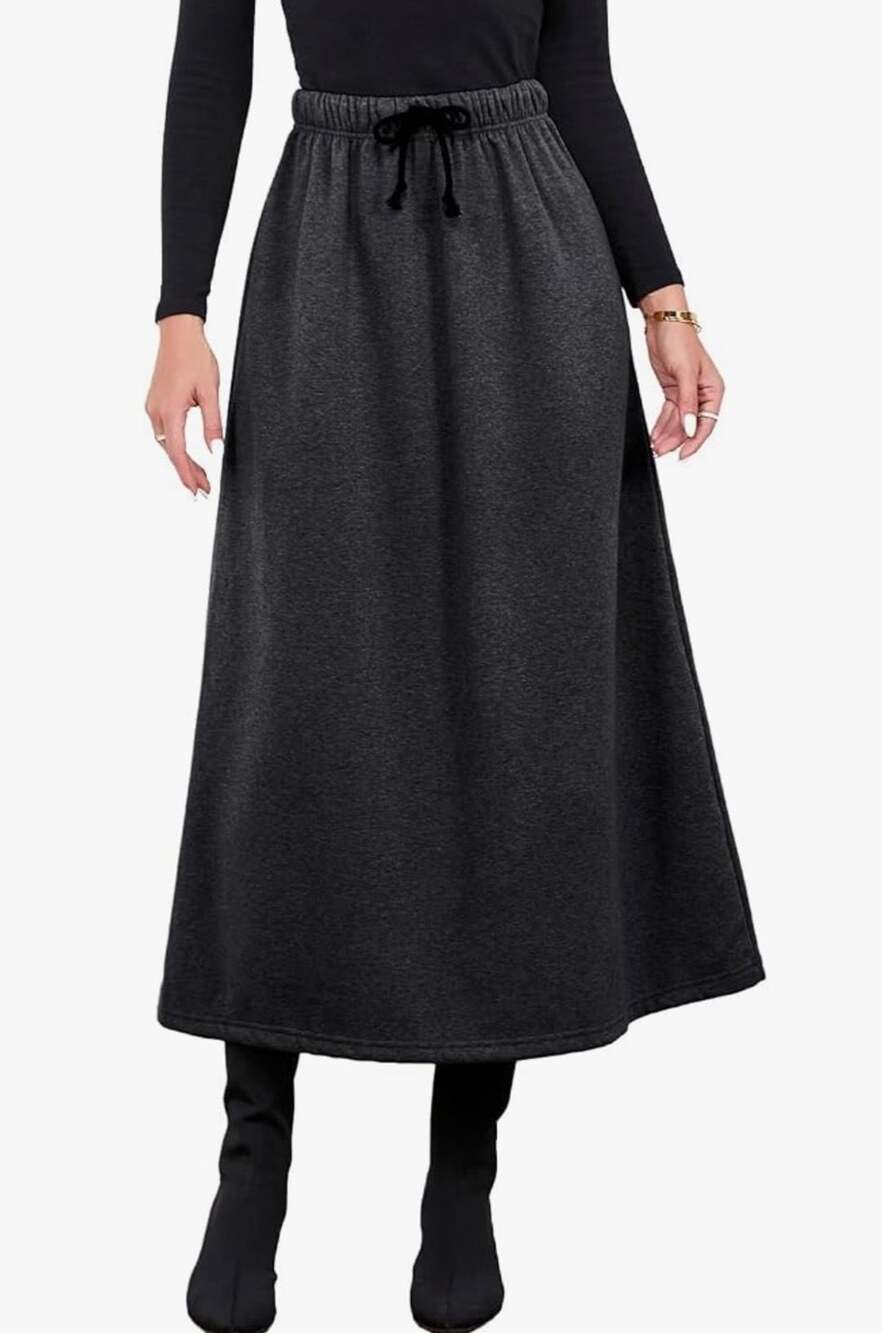 IDEALSANXUN Women's Fleece Lined Elastic Waist Long Skirt Size L